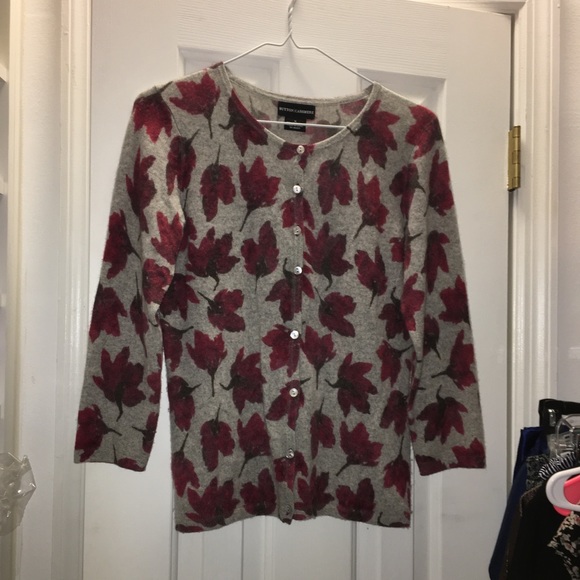 Red Flower/Leaf Cashmere cardigan - Picture 1 of 2